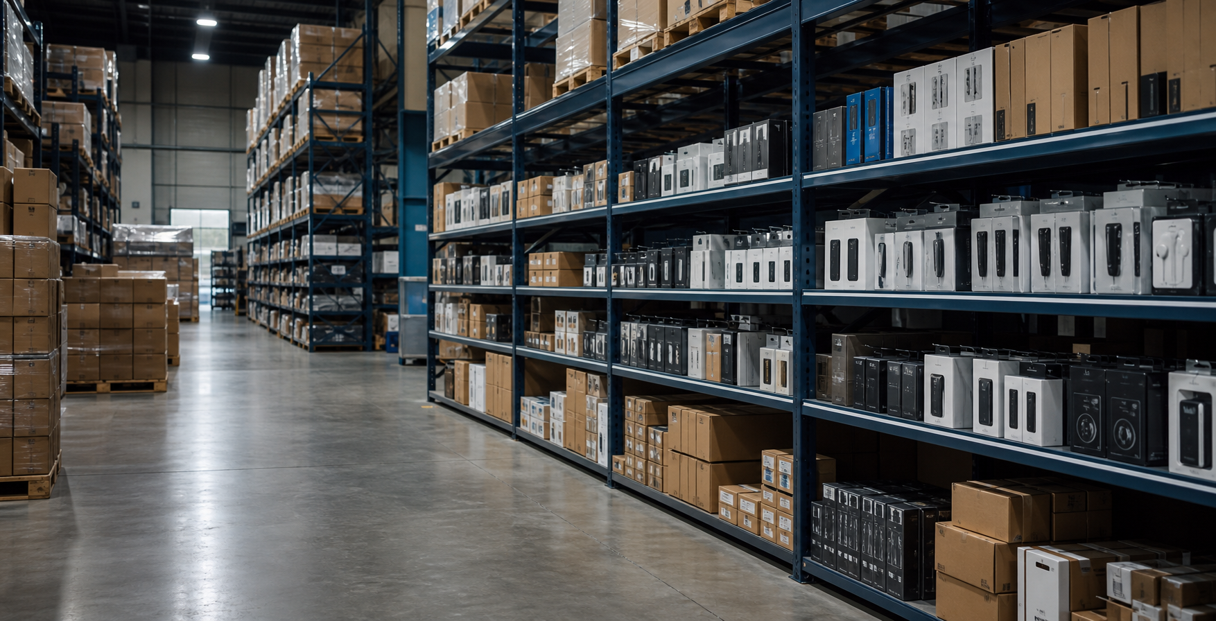 Organized consumer electronics accessories warehouse